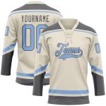 Custom Name and Number Hockey Jersey - Personalized Light Blue and Steel Gray Lace Neck Team Apparel Personalized Cream Light