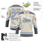 Custom Name and Number Hockey Jersey - Personalized Light Blue and Steel Gray Lace Neck Team Apparel Personalized Cream Light