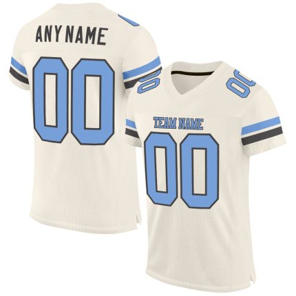 Personalized Custom Football Jersey with Name & Number - Cream Light Blue & Steel Gray Mesh Personalized Cream Light Blue-Steel