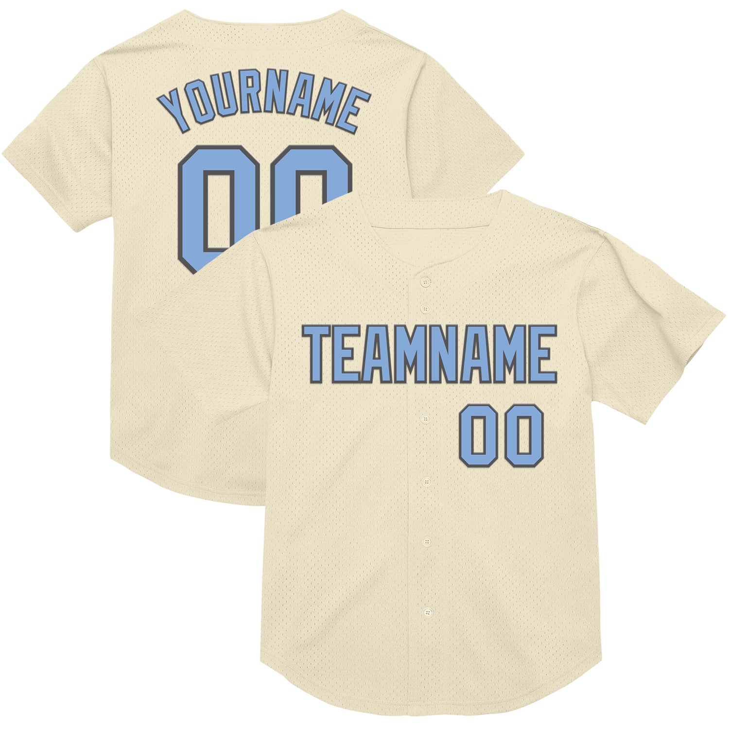 Customized Light Blue and Steel Gray Mesh Baseball Jersey - Throwback Style 2 Personalized Cream Light Blue-Steel Gray Mesh
