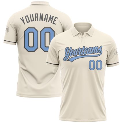 Personalized Custom Name and Number Light Blue-Steel Gray Vapor Golf Polo Shirt Performance Personalized Cream Light Blue-Steel