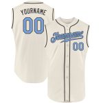 Personalized Fathers Day Baseball Jersey in Cream Light Blue and Steel Gray - Sleeveless Design Personalized Cream Light