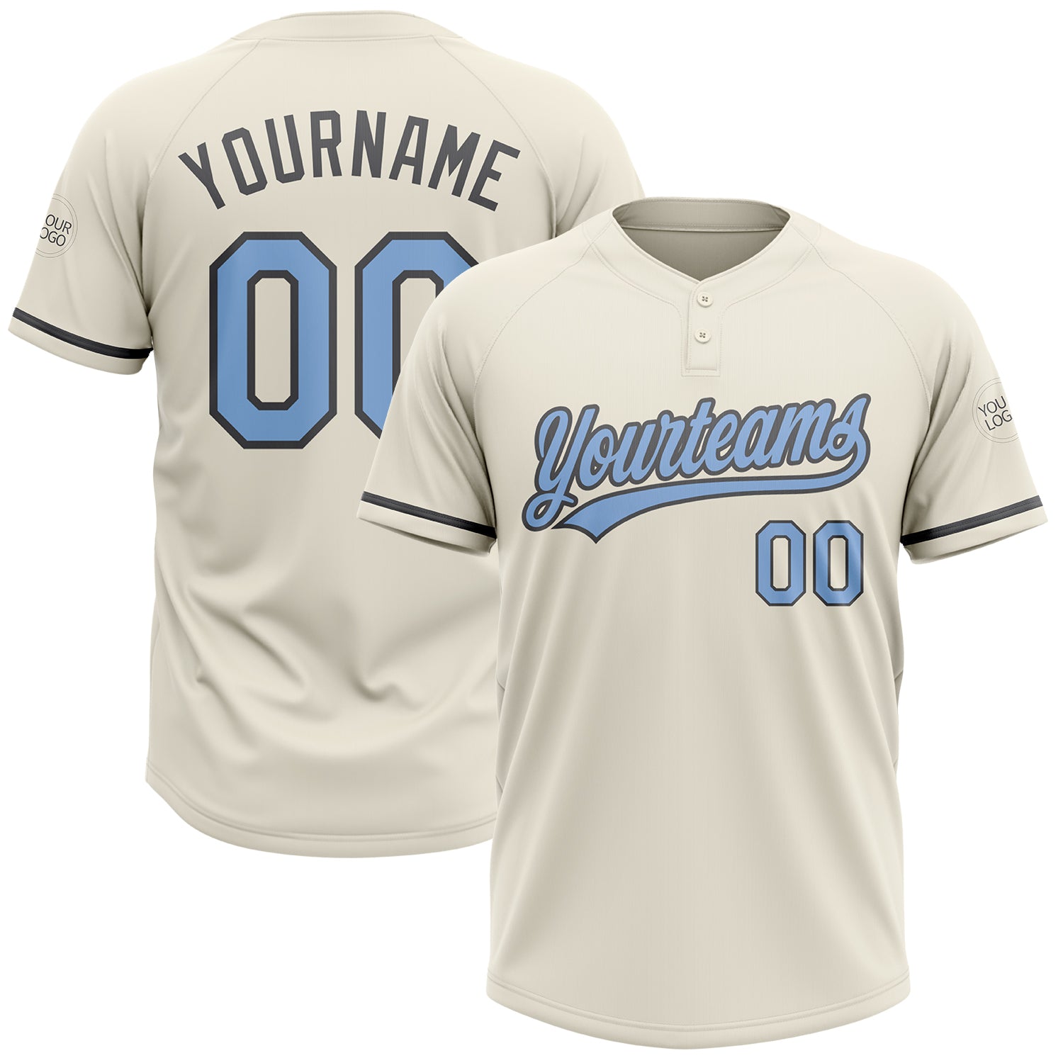 Personalized Light Blue Cream Two-Button Unisex Softball Jersey - Custom Sports Apparel Personalized Cream Light Blue-Steel