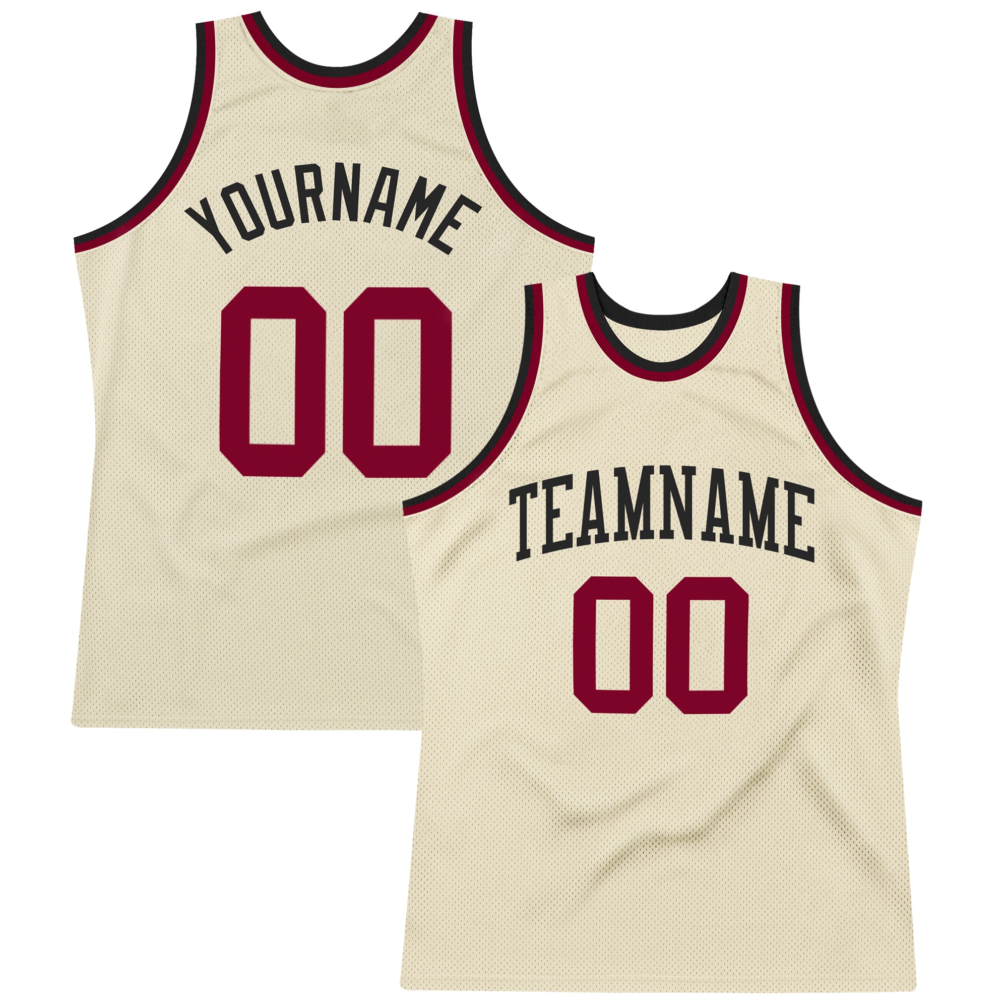 Custom Name Number Basketball Jersey - Authentic Cream Maroon-Black Throwback Style Personalized Cream Maroon-Black Authentic