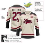 Personalized Maroon and Black Hockey Jersey with Lace Neck - Customizable Sports Apparel Personalized Cream Maroon-Black