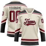 Personalized Maroon and Black Hockey Jersey with Lace Neck - Customizable Sports Apparel Personalized Cream Maroon-Black