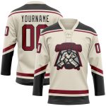 Personalized Maroon and Black Hockey Jersey with Lace Neck - Customizable Sports Apparel Personalized Cream Maroon-Black