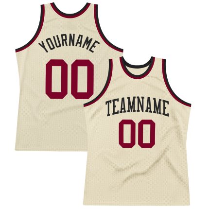 Personalized Maroon-Black Cream Throwback Basketball Jersey for Men and Women Personalized Cream Maroon-Black Throwback Basketball