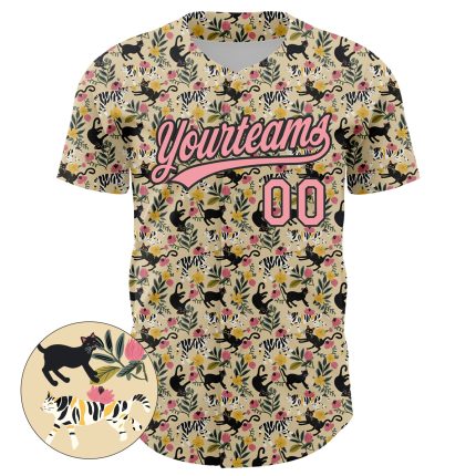 Personalized Pink Black 3D Cat Baseball Jersey for Medium Pets Personalized Cream Medium Pink-Black 3D Animal Cat Baseball