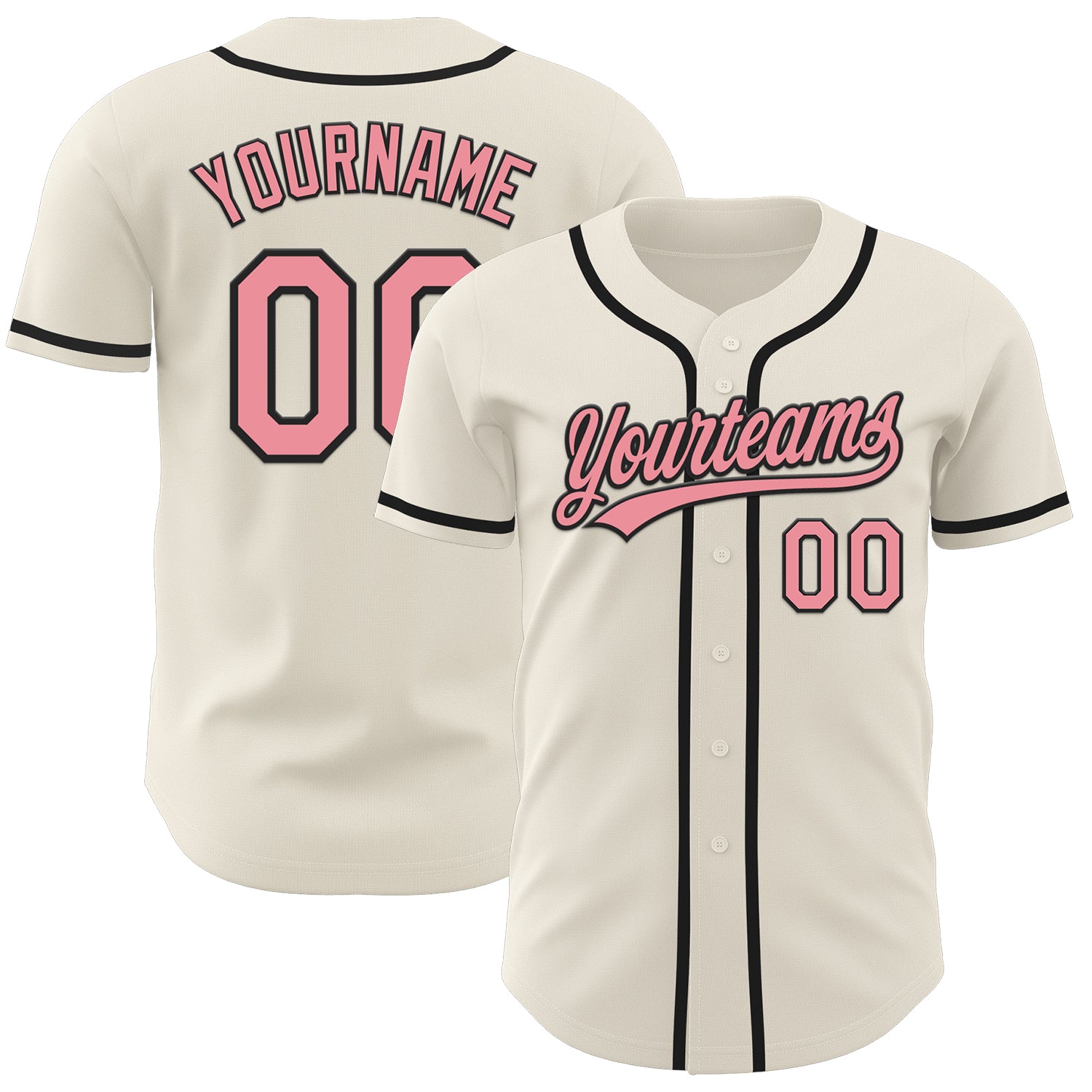 Customizable Medium Pink-Black Baseball Jersey - Personalized Sports Apparel Personalized Cream Medium Pink-Black Baseball