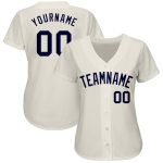 Custom Personalized Authentic Baseball Jersey - Cream Navy with Custom Name and Number Personalized Cream Navy Authentic