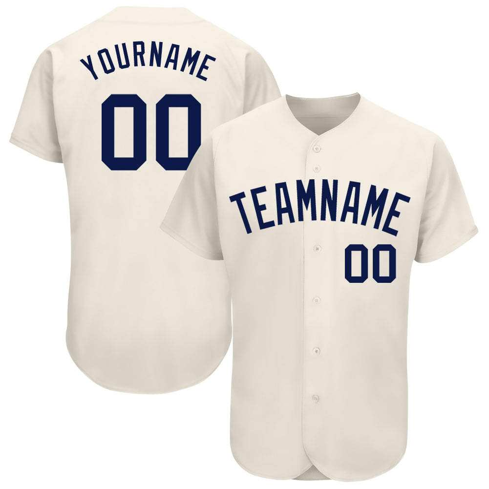 Custom Personalized Authentic Baseball Jersey - Cream Navy with Custom Name and Number Personalized Cream Navy Authentic