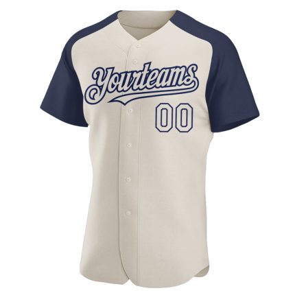 Custom Name and Number Baseball Jersey - Personalized Cream Navy Authentic Raglan Sleeves Personalized Cream Navy Authentic