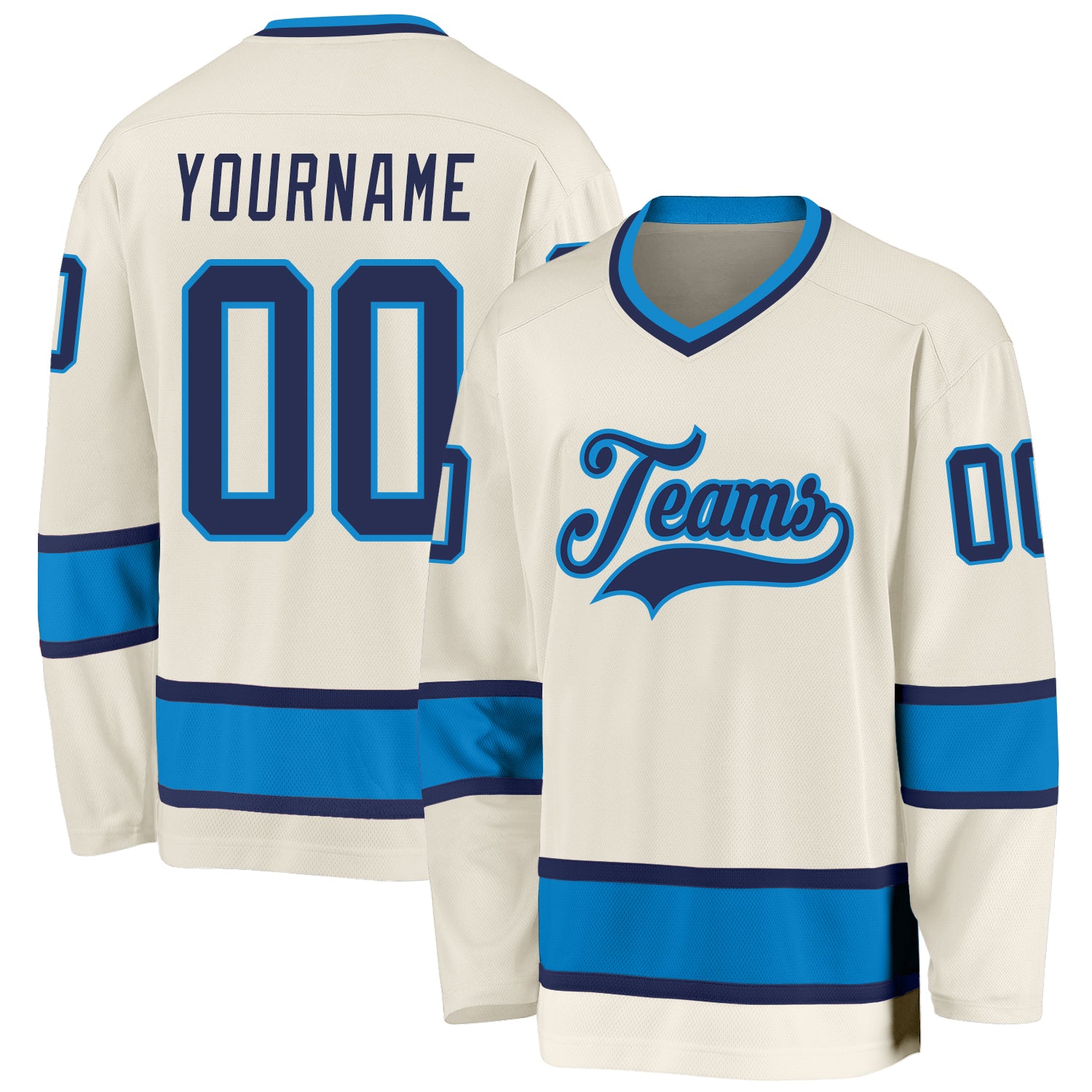 Personalized Navy Blue Hockey Jersey - Custom Cream Color Team Apparel Personalized Cream Navy-Blue Hockey Jersey