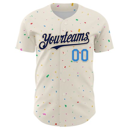 Personalized 3D Confetti Baseball Jersey in Cream Navy-Electric Blue Personalized Cream Navy-Electric Blue 3D Confetti Baseball