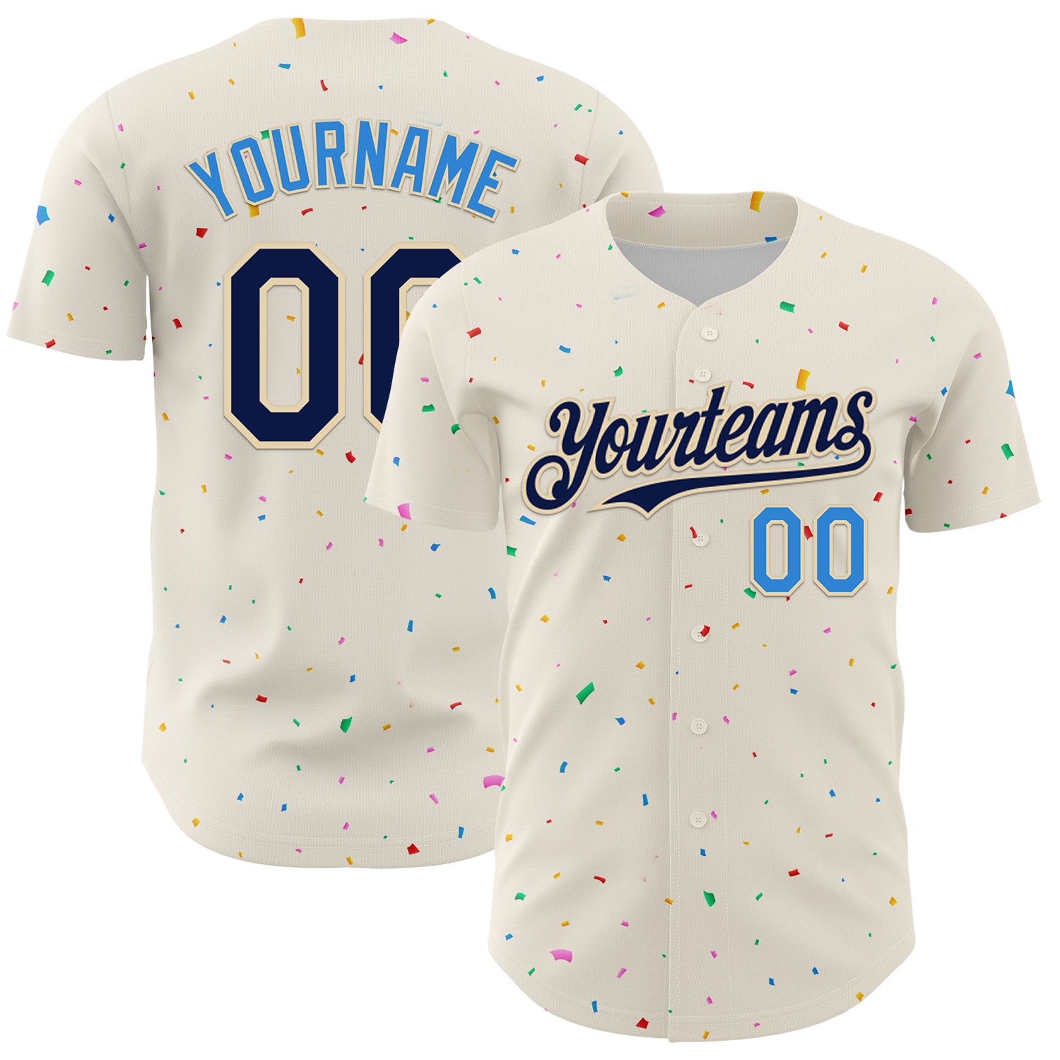 Custom Name and Number Baseball Jersey in Cream Navy-Electric Blue 3D Confetti Design - Personalized Authentic Jersey Personalized