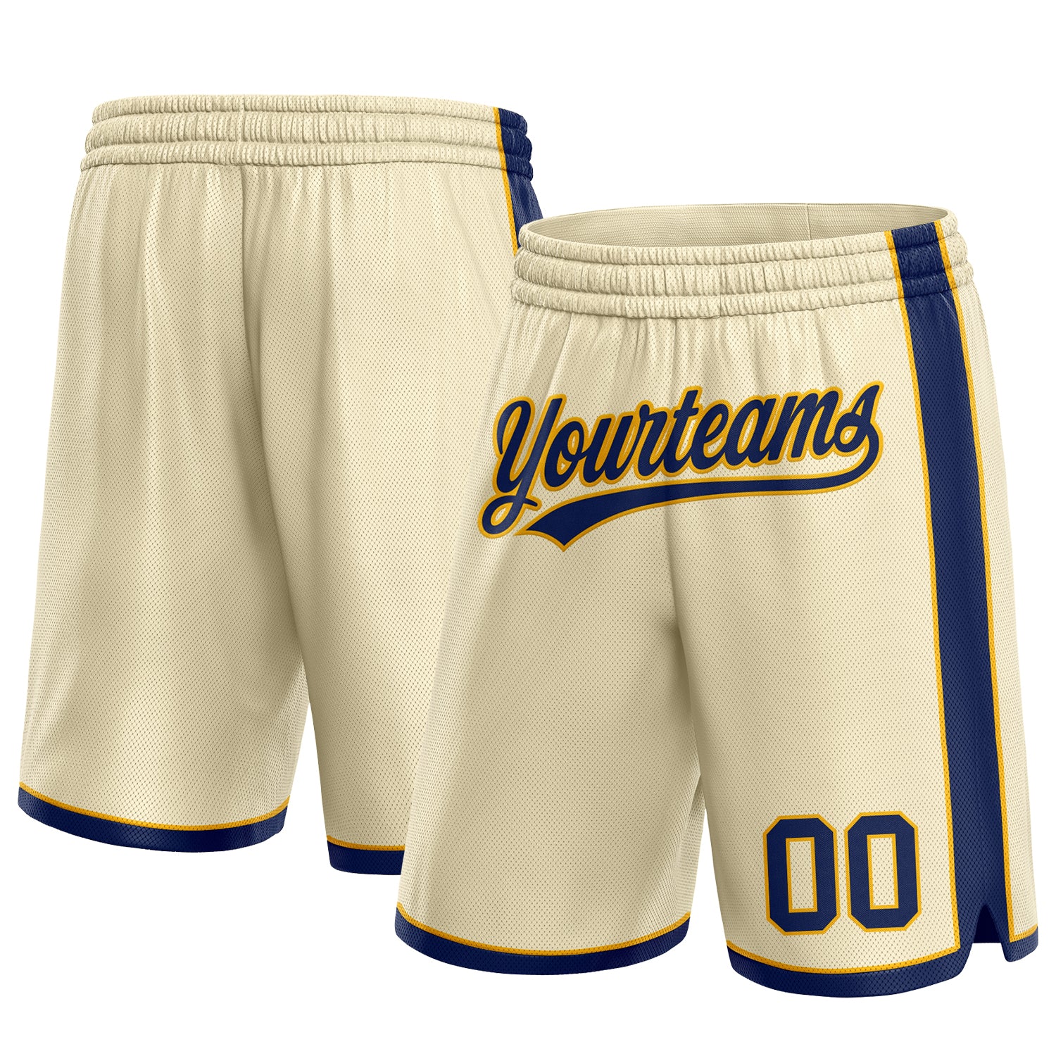 Custom Personalized Basketball Shorts with Team Name and Number - Cream Navy Gold Personalized Cream Navy-Gold Authentic