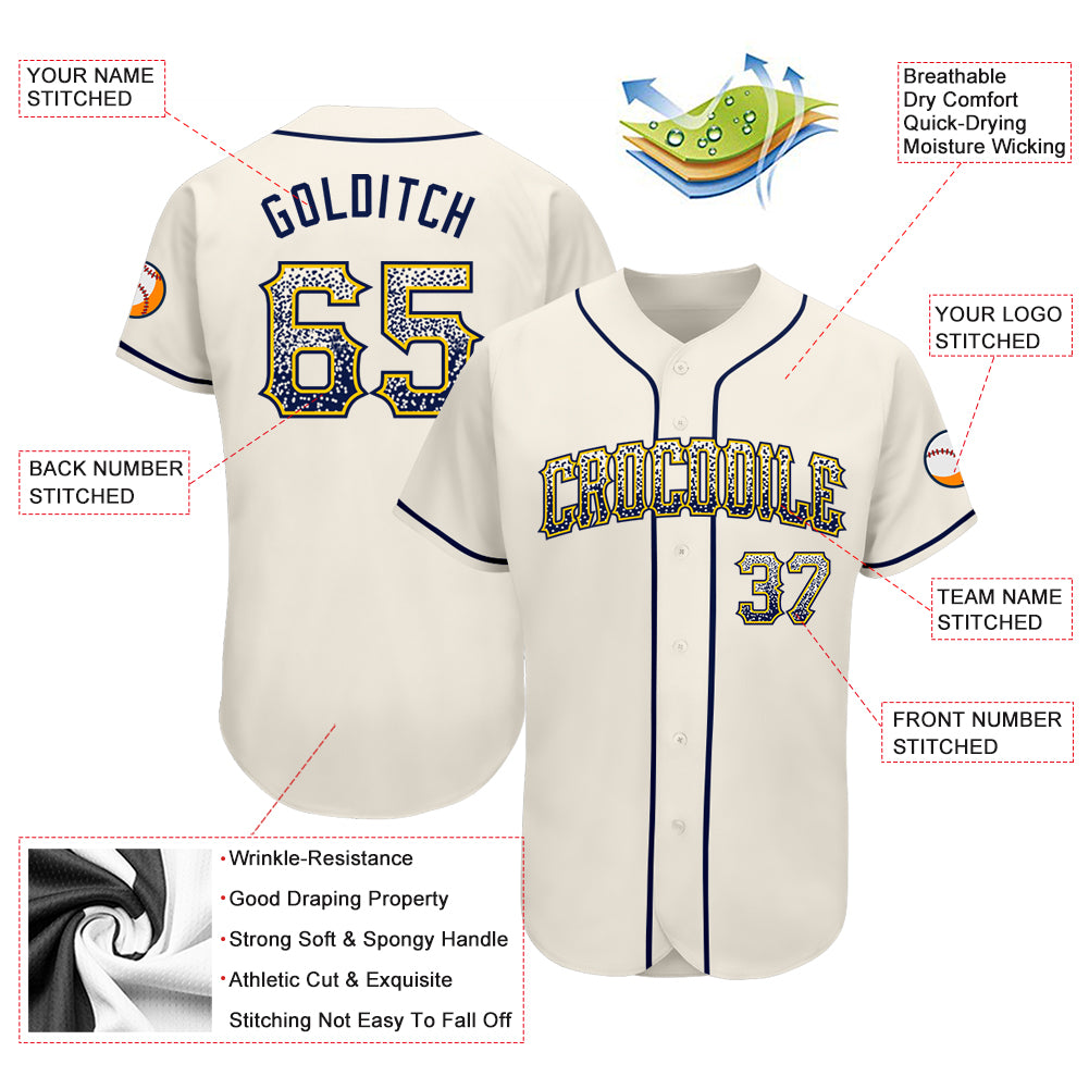Personalized Cream Navy-Gold Authentic Drift Fashion Baseball Jersey Team Custom Name and Number Custom Name and Number Authentic Baseball Jersey - Personalized Cream Navy-Gold Drift Fashion Design Personalized Cream Navy-Gold - Image 3