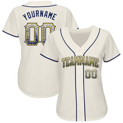 Custom Name and Number Authentic Baseball Jersey - Personalized Cream Navy-Gold Drift Fashion Design Personalized Cream Navy-Gold