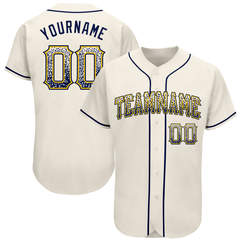 Custom Name and Number Authentic Baseball Jersey - Personalized Cream Navy-Gold Drift Fashion Design Personalized Cream Navy-Gold