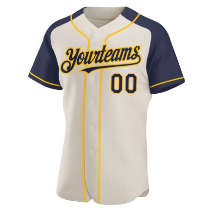 Custom Navy Gold Baseball Jersey with Personalized Name and Number - Authentic Raglan Sleeves Team Gear Personalized Cream