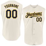 Personalized Navy-Gold Authentic Sleeveless Baseball Jersey - Custom Cream Design Personalized Cream Navy-Gold Authentic