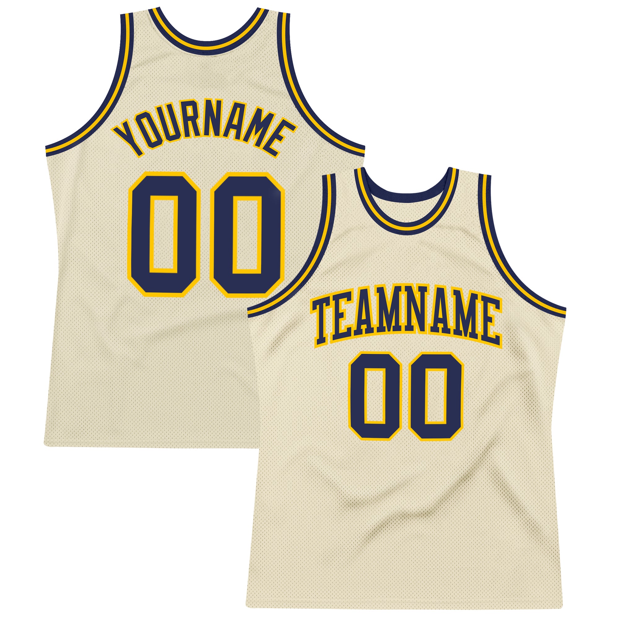Custom Personalized Authentic Basketball Jersey Navy-Gold Throwback with Team Name and Number Personalized Cream Navy-Gold