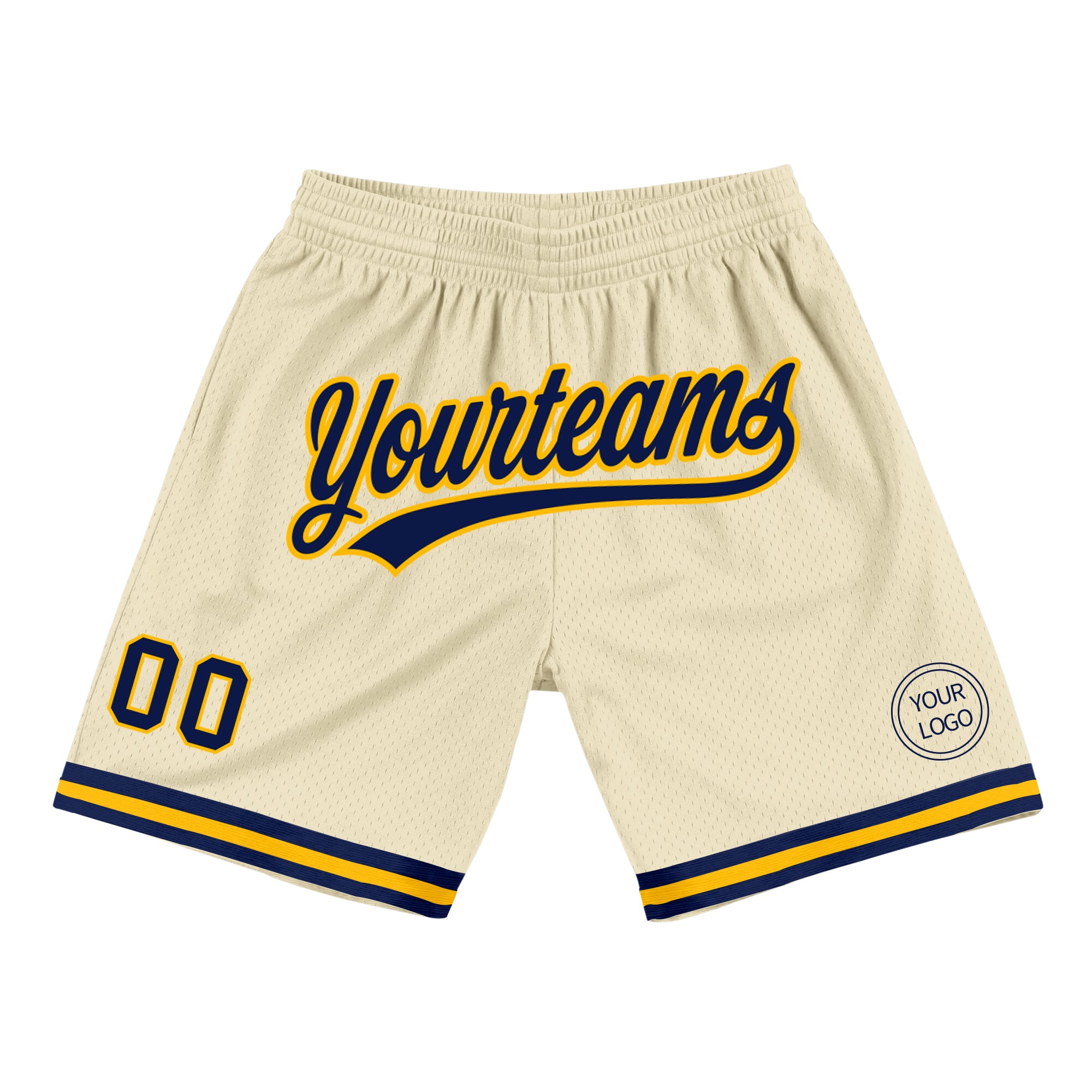 Personalized Navy-Gold Basketball Shorts - Authentic Throwback Style Personalized Cream Navy-Gold Authentic Throwback Basketball