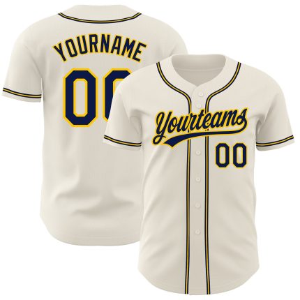 Personalized Navy Gold Baseball Jersey, Custom Cream Jersey for Men, Women, Kids 3 Personalized Cream Navy-Gold Baseball