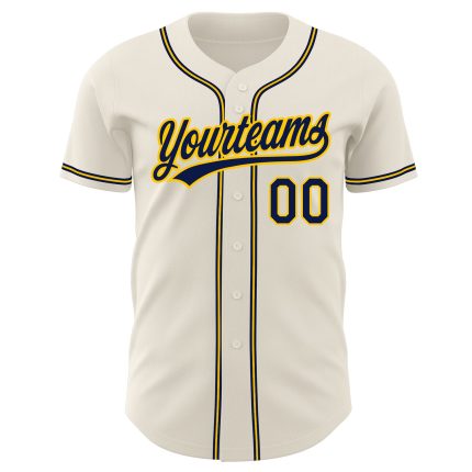Personalized Navy Gold Baseball Jersey, Custom Cream Jersey for Men, Women, Kids 3 Personalized Cream Navy-Gold Baseball