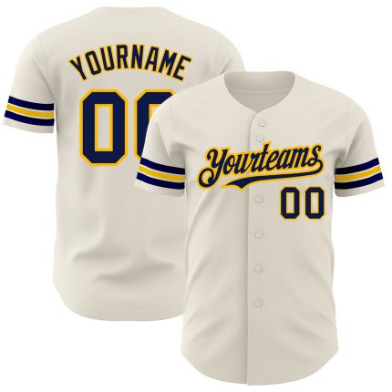 Personalized Navy Gold Baseball Jersey - Custom Cream Jersey for Kids 4 Personalized Cream Navy-Gold Baseball Jersey 4