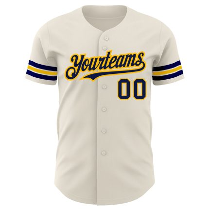 Personalized Navy Gold Baseball Jersey - Custom Cream Jersey for Kids 4 Personalized Cream Navy-Gold Baseball Jersey 4