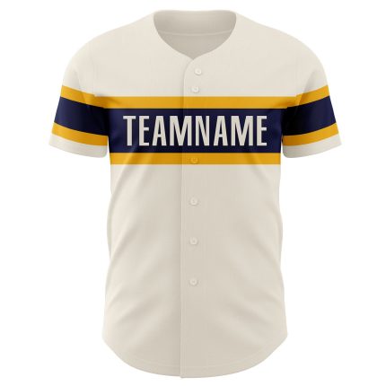 Personalized Navy Gold Cream Baseball Jersey for Men and Women, Custom Player Number 5 Personalized Cream Navy-Gold Baseball