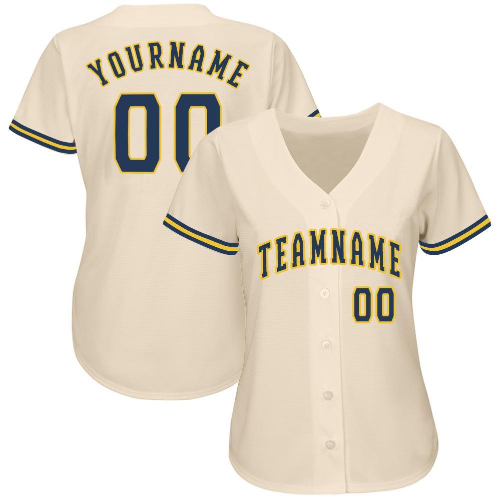 Custom Name and Number Personalized Navy Gold Baseball Jersey - Team Apparel Personalized Cream Navy-Gold Baseball Jersey