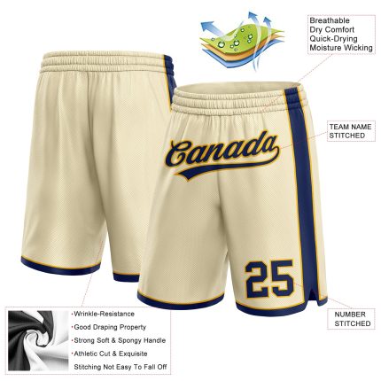Personalized Navy Gold Basketball Shorts for Men and Women - Custom Sportswear Personalized Cream Navy-Gold Basketball Shorts