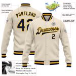 Personalized Navy Gold Bomber Varsity Letterman Jacket - Custom Cream Full-Snap Personalized Cream Navy-Gold Bomber Full-Snap