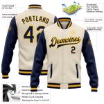 Personalized Navy Gold Bomber Varsity Letterman Two Tone Jacket Full-Snap Cream Personalized Cream Navy-Gold Bomber Full-Snap