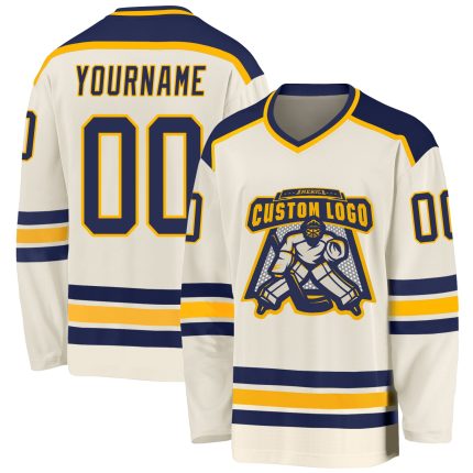 Personalized Navy Gold Hockey Jersey - Custom Team Jersey for Fans Personalized Cream Navy-Gold Hockey Jersey 2
