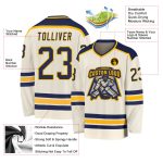 Personalized Hockey Jersey in Cream with Navy and Gold Accents - Custom Team Apparel Personalized Cream Navy-Gold Hockey