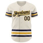 Personalized Navy Gold Line Baseball Jersey - Custom Cream Baseball Shirt Personalized Cream Navy-Gold Line Baseball Jersey