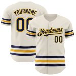 Personalized Navy Gold Line Baseball Jersey - Custom Cream Baseball Shirt Personalized Cream Navy-Gold Line Baseball Jersey