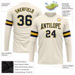 Personalized Navy Gold Long Sleeve Performance T-Shirt for Men and Women Personalized Cream Navy-Gold Long Sleeve Performance