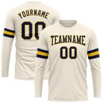 Personalized Navy Gold Long Sleeve Performance T-Shirt for Men and Women Personalized Cream Navy-Gold Long Sleeve Performance