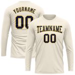 Personalized Navy Gold Long Sleeve Performance T-Shirt with Custom Name and Number for Team Use Personalized Cream Navy-Gold
