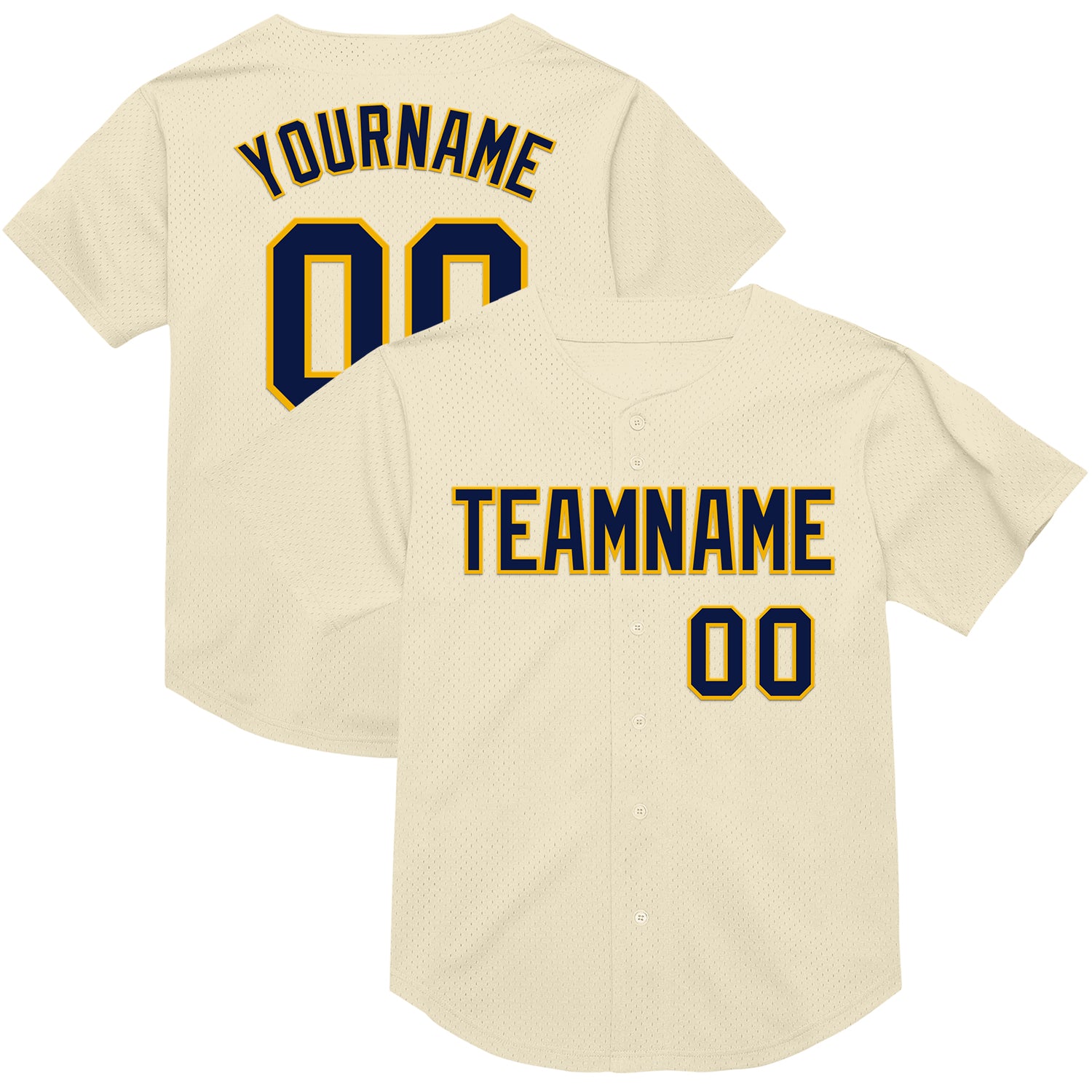 Personalized Navy Gold Cream Authentic Throwback Baseball Jersey Mesh Personalized Cream Navy-Gold Mesh Authentic Throwback