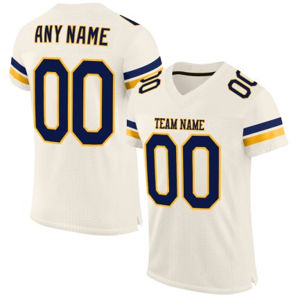 Personalized Navy Gold Football Jersey Mesh Cream Design for Men and Women Personalized Cream Navy-Gold Mesh Football Jersey
