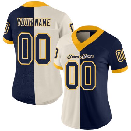 Personalized Cream Navy Gold Mesh Football Jersey - Stylish Split Design Personalized Cream Navy-Gold Mesh Split Fashion