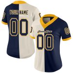 Custom Personalized Football Jersey with Name and Number - Cream Navy-Gold Mesh Split Design Personalized Cream Navy-Gold