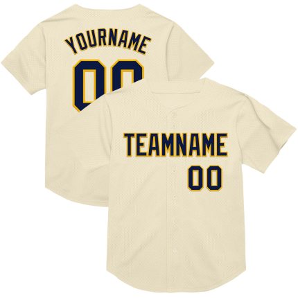 Personalized Navy-Gold Mesh Throwback Baseball Jersey - Custom Cream Design, Perfect for Fans Personalized Cream Navy-Gold