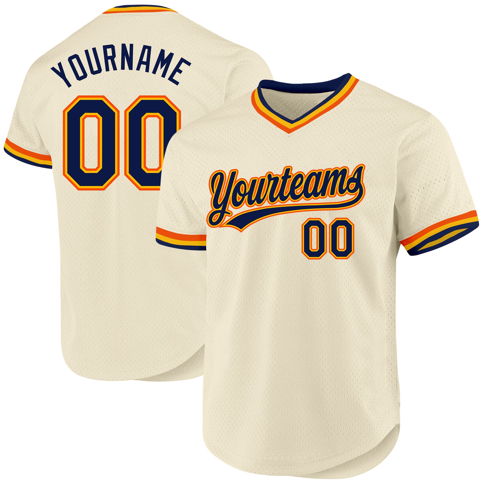 Custom Name Number Authentic Throwback Baseball Jersey - Personalized Cream Navy Gold Orange Team Jersey Personalized Cream